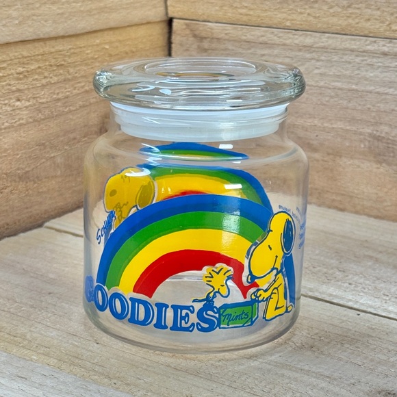Vintage 1958 1965 Peanuts SNOOPY WOODSTOCK Glass Goodies Candy Jar with Lid - Picture 3 of 6